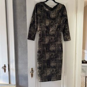 Badgley Mischka stretchy black and gold dress, size 8